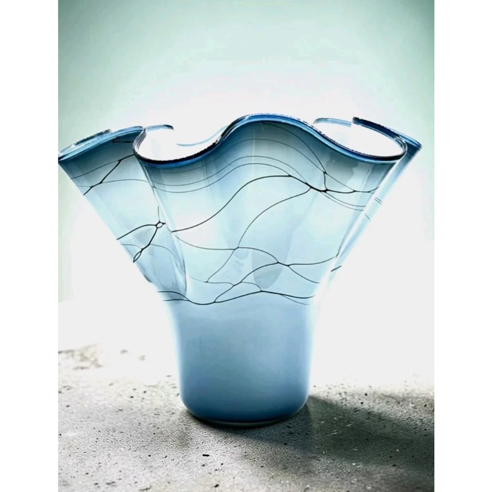 Cascade Creations Studio Art Glass Vase Signed 1996 Aqua Trumpet Flare 14” - Picture 4 of 8